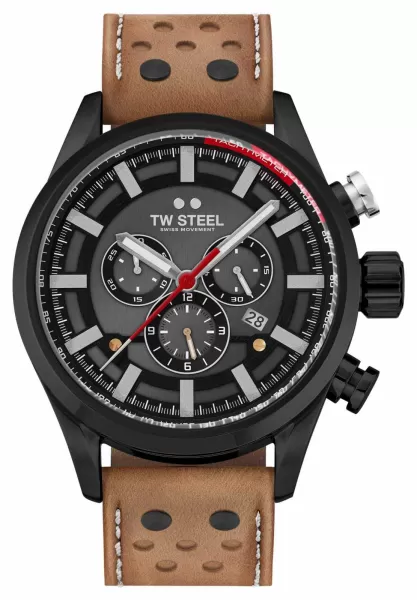 Image of TW Steel SVS209 Volante Fast Lane Brown Leather Strap Watch