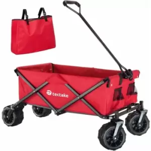 Image of Tectake - Foldable garden trolley with wide tires (80kg max load) - garden cart, beach trolley, trolley cart - red - red