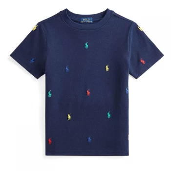 Image of Polo Ralph Lauren AOP Logo T Shirt - Newport Navy