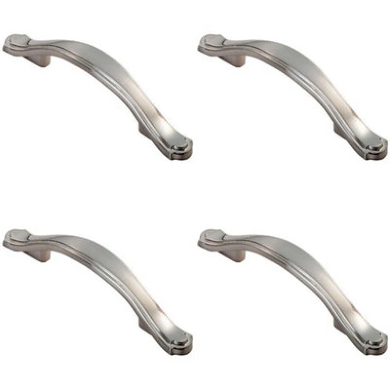 Image of Loops 4x Stepped Edge Cupboard Bow Pull Handle 76mm Fixing Centres Satin Nickel Metallics unisex