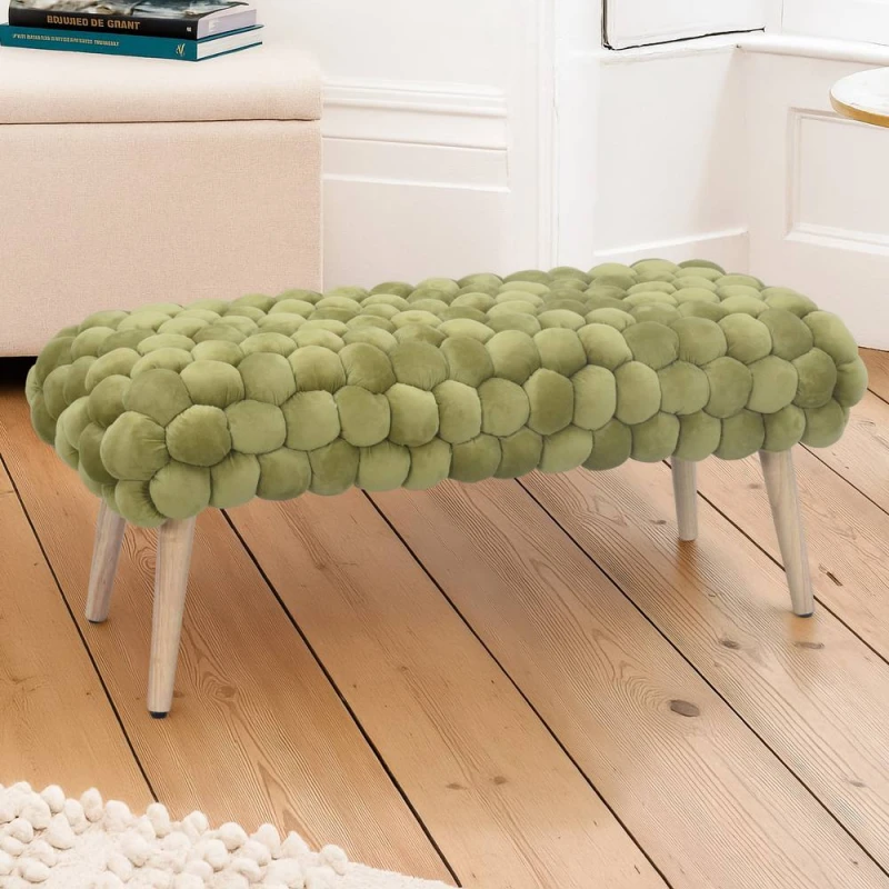 Image of Artemis Home Cushla Bubbly Velvet Large Footstool in Green Green Unisex