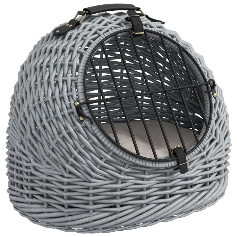 Image of PawHut Wicker Cat Basket- Grey D32-010V70
