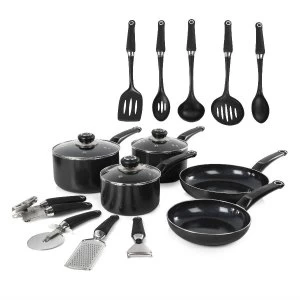 Image of Morphy Richards 5 Piece Non-Stick Pan Set with 9 Tools - Black
