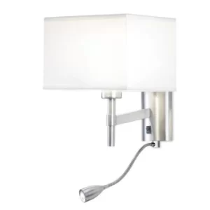 Image of Bristol LED 2 Light Indoor Wall Light Satin Nickel with Reading Lamp, E27