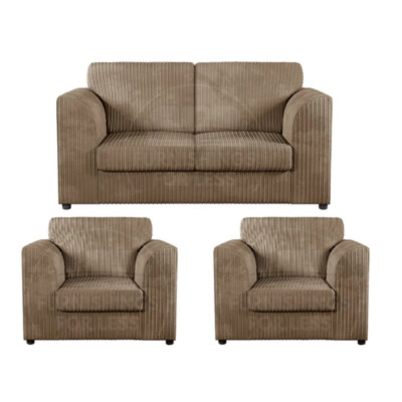 Image of Furnishings For Less UK Luxor Jumbo Cord 2 + 1 + 1 Fabric 3 Piece Sofa Suite - Fullback Coffee