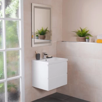 Image of Tonic White 600mm Wall Hung Double Drawer Vanity Unit & Basin with FREE Mirror