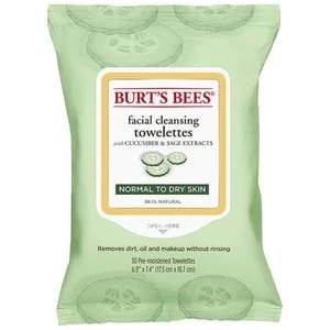 Image of Burts Bees Facial Cleansing Towelettes Cucumber and Sage x30