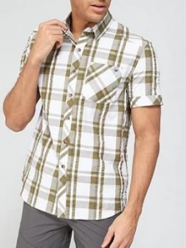 Image of Regatta Deakin Short Sleeve Checked Shirt - White/Khaki, White, Size S, Men