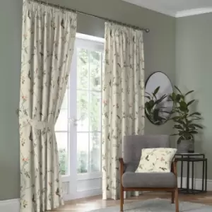 Image of Dreams & Drapes Darnley Nature Print 100% Cotton Lined Pencil Pleat Curtains, Coral/Natural, 90 x 72 Inch