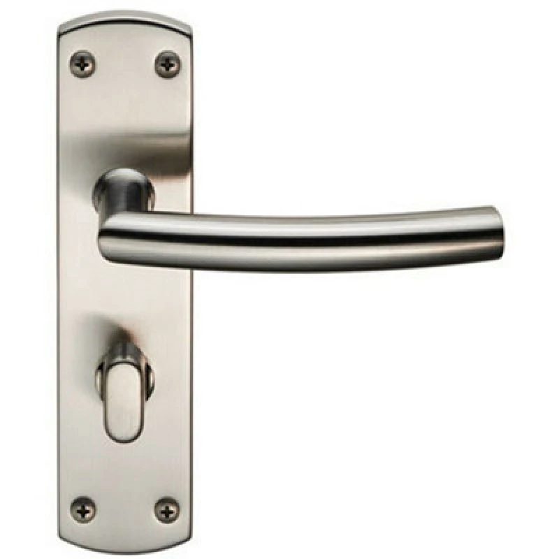 Image of Loops Arched Lever on Bathroom Backplate Door Handle Thumbturn Lock Satin Steel Metallics