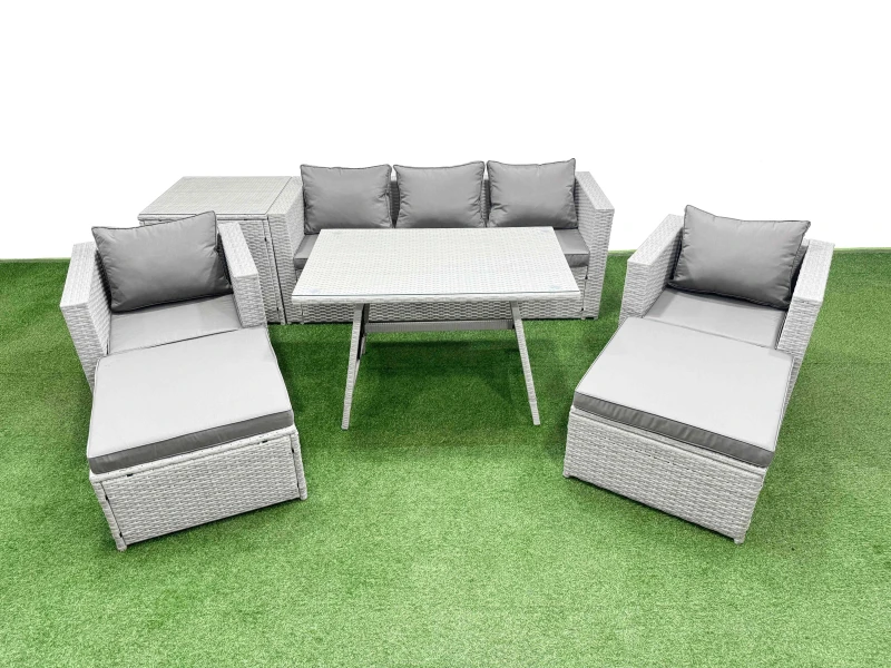 Image of Fimous 8 Pieces Outdoor PE Rattan Sofa Armchair Set with Side Table Big Stool in Light Grey Light Grey Unisex