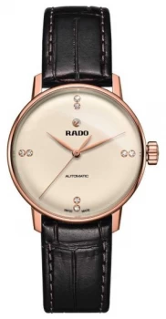 Image of RADO Coupole Classic SM Ladies Automatic Leather Strap Gold Watch