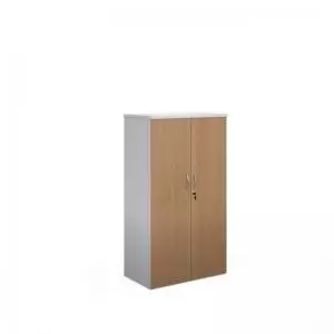 Image of Duo double door cupboard 1440mm high with 3 shelves - white with beech