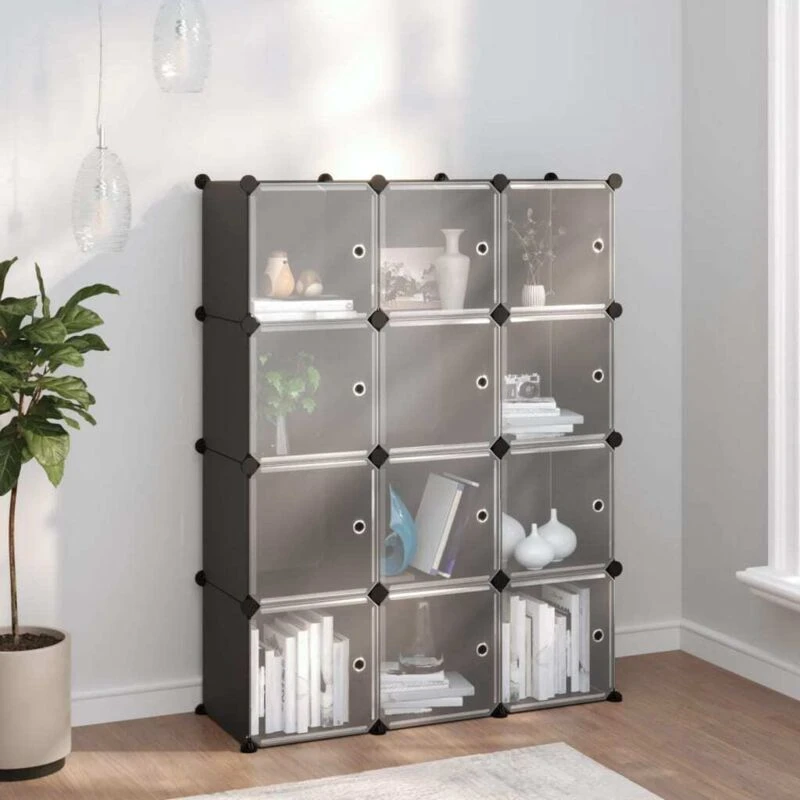 Image of VIDAXL Vidaxl - Storage Cube Organiser with 12 Cubes and Doors Black pp 8720286849590