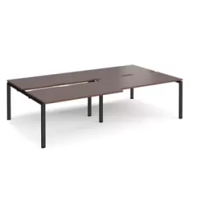 Image of Bench Desk 4 Person Rectangular Desks 2800mm With Sliding Tops Walnut Tops With Black Frames 1600mm Depth Adapt