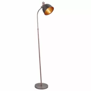 Image of Nielsen Rosalia Industrial Floor Lamp In Matt Pewter And Copper Finish With Angled Head