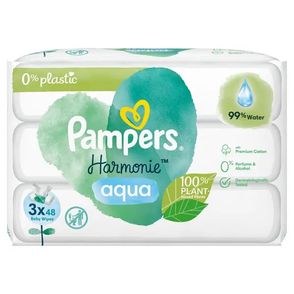 Image of Pampers Harmonie Aqua 3x48 Baby Wipes
