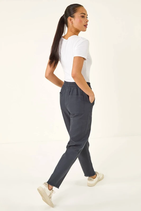 Image of Roman Womens Petite Elasticated Waist Trouser in Charcoal Size: 12 Charcoal Female 12