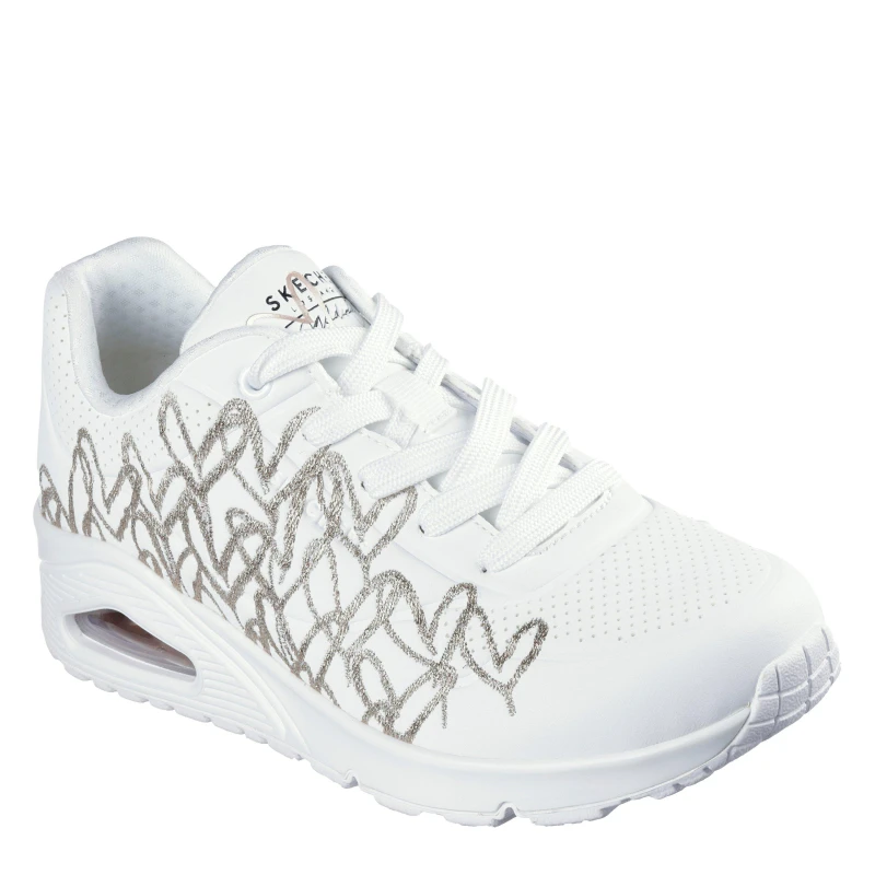 Image of Skechers Womens Goldcrown Mylar Embroidery Low-Top Trainers White/RoseGold female 4 (37)