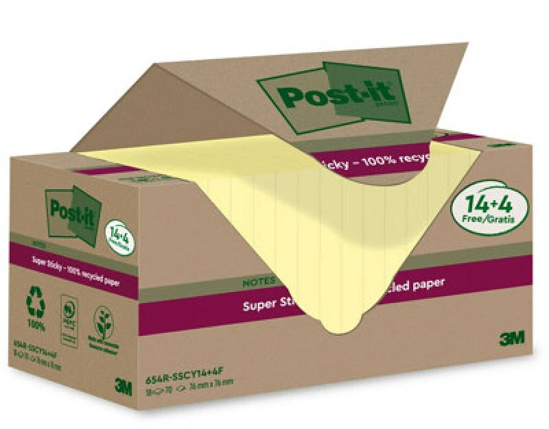 Image of Post-It Super Sticky 100% Recycled Notes Assorted Colours 76 x 76...