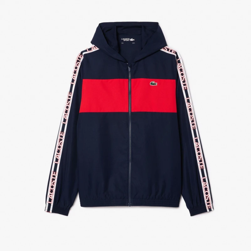 Image of Lacoste Colour Block Logo Stripe Tennis Jacket Navy male XS