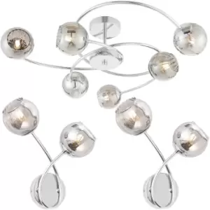 Image of 6 Arm Ceiling & 2x Wall Light Pack Chrome Smoked Glass Matching Indoor Fittings