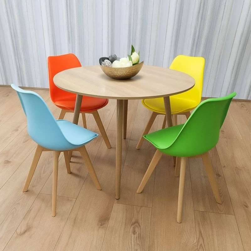 Image of Kosy Koala Modern Round Dining Table Set With 4 Colourful Plastic Chairs Dining Room Furniture