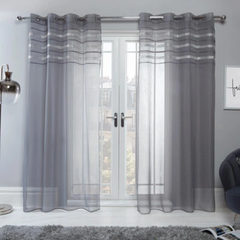 Image of OHS OHS Pair of Diamante Voile Eyelet Net Curtains in Charcoal Size: 140cm width x 220cm drop Charcoal 140cm width x 220cm drop Unisex 5027434127108