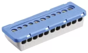 Image of Entrelec 11 Way Non-Fused Terminal Block, 6 mm, 16 mm, 100A, Clip Mount, 6 mm, 16 mm, Screw Terminals, Nylon
