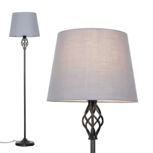 Image of Memphis Black Floor Lamp with Grey Aspen Shade