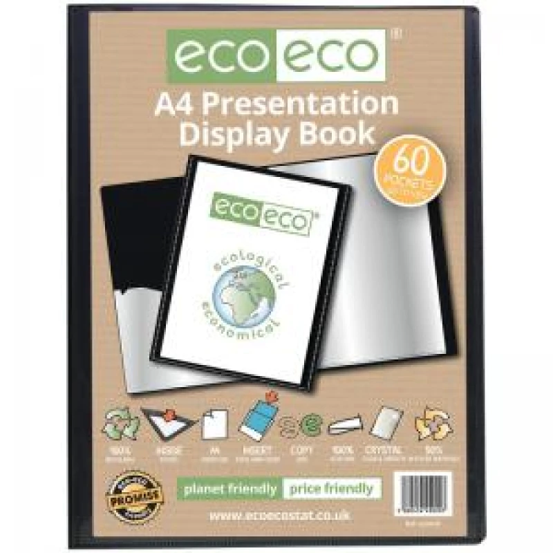 Image of Eco Eco 50% Recycled Presentation Display Book 60 Pockets A4 Black eco020-S