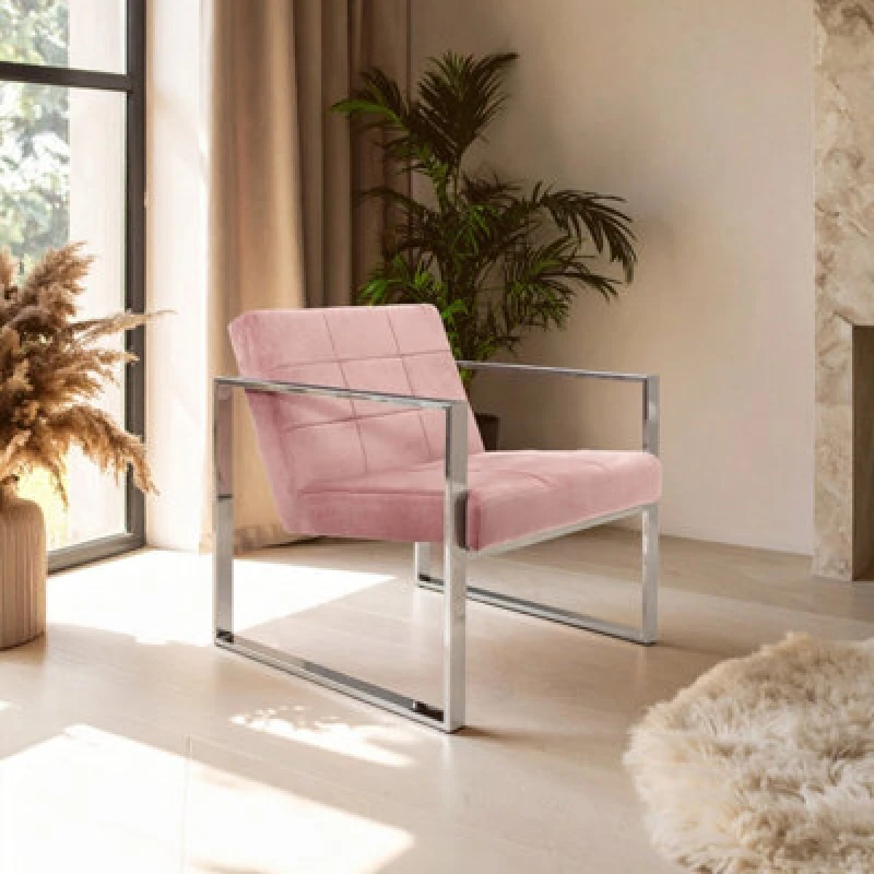 Image of Orsina Pink Velvet Cocktail Chair, Easy To Adjust Comfy Chair, Effortless Cleaning Small Chair