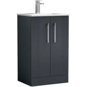 Image of Deco Satin Anthracite 500mm 2 Door Vanity Unit with 18mm Profile Basin - DPF1423B - Satin Anthracite - Nuie