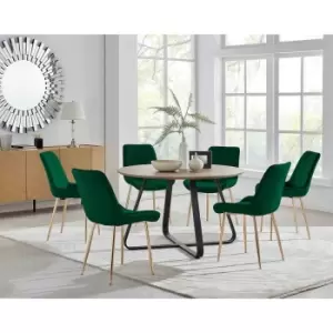 Image of Furniture Box Santorini Brown Round Dining Table and 6 Green Pesaro Gold Leg Chairs