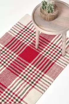 Image of Walker Red Tartan Check Non-Slip 100% Wool Hall Runner, 66 x 200 cm