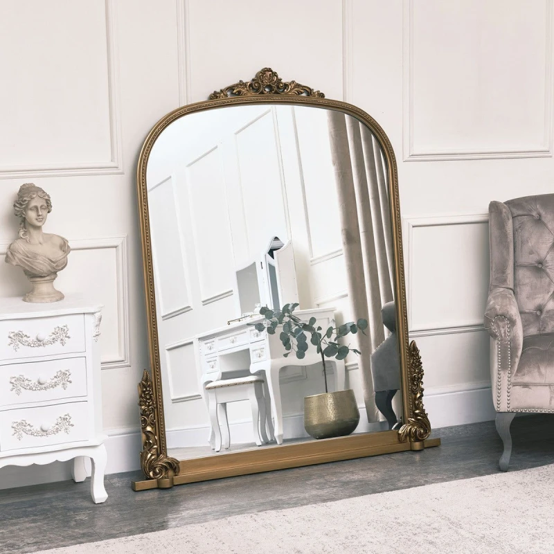 Image of Melody Maison Extra Large Ornate Arch Mirror With Antique Gold Frame Gold