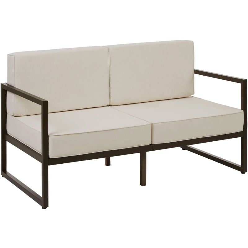 Image of Tectake Garden Sofa Comosa - Two-Seater Sofa, XXL Padding, Steel Frame - Brown/beige - 1