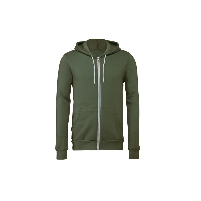 Image of Bella + Canvas Mens Fleece Full Zip Hoodie in Bottle Green Size: XS Bottle Green Male XS