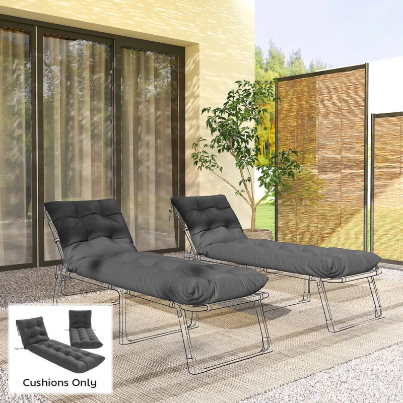 Image of OUTSUNNY Sun Lounger Cushions Only, Sunbed Replacement Pads with 4 Ties in Dark Grey Dark Grey Unisex