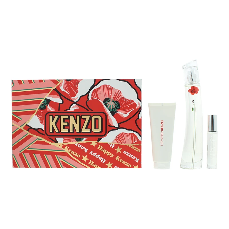 Image of Kenzo Flower by Kenzo La Recolte Parisienne Gift Set 75ml Eau de Parfum + 10ml Eau de Parfum + 75ml Body Lotion