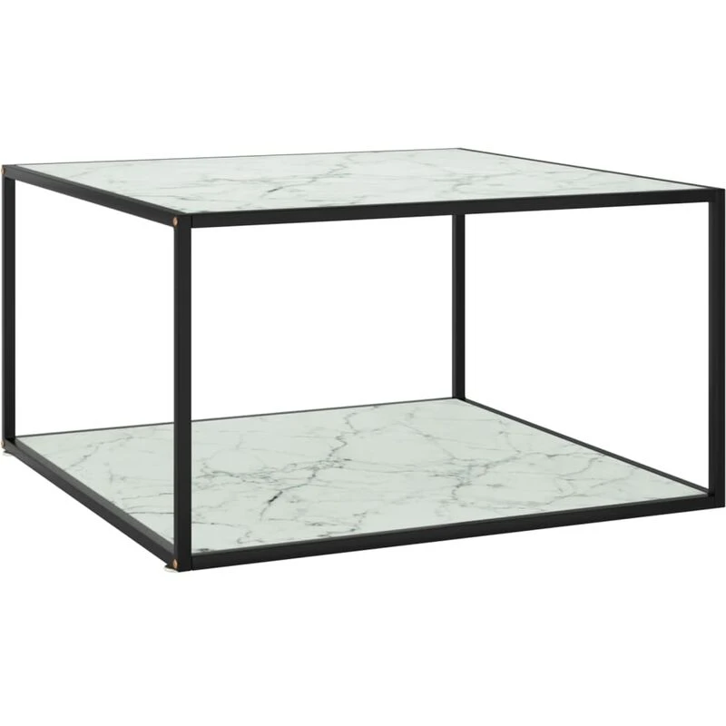 Image of VIDAXL Coffee Table Black with White Marble Glass 90x90x50cm Vidaxl 8720286058411