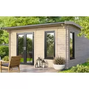 Image of Power Sheds 14 x 14ft Left Hand Door Apex Notched Logs Log Cabin