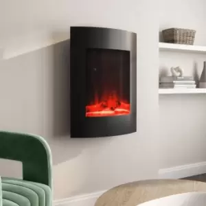 Image of Black Vertical Curved Wall Mounted Electric Fire with LED Lights - AmberGlo