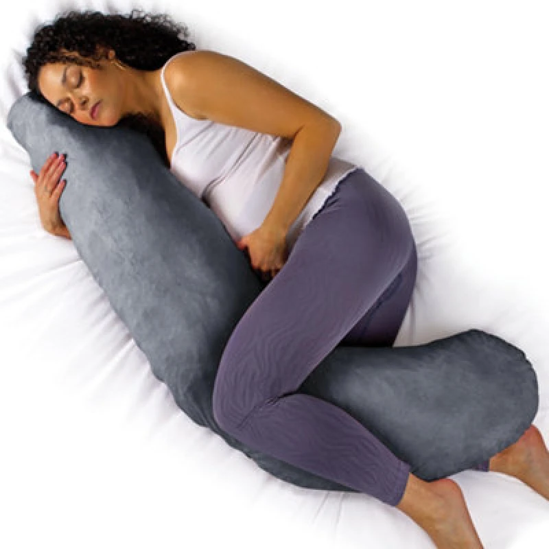 Image of Aamira L Shaped Pregnancy Pillow Dark Grey, 145X25X20Cm Shredded Memory Foam Full Body Maternity Cushion For Sleeping