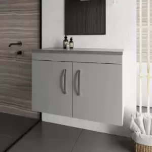 Image of Nuie - Athena Wall Hung 2-Door Vanity Unit with Grey Worktop 800mm Wide - Gloss Grey Mist