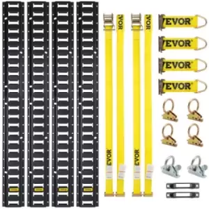 Image of VEVOR E Track Tie-Down Rail Kit, 18PCS 5FT E-Tracks Set Includes 4 Steel Rails & 2 Single Slot & 6 O Rings & 4 Tie-Offs w/ D-Ring & 2 Ratchet Straps,