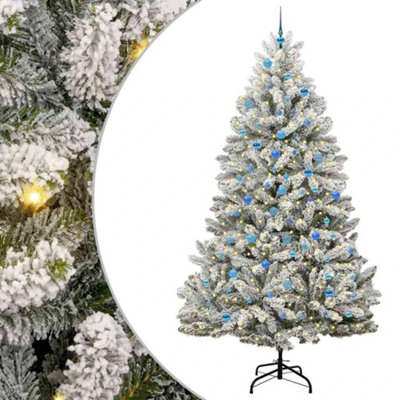 Image of vidaXL Artificial Christmas Tree with Blue Balls Green and White 240cm PVC and Metal, Green 3395773