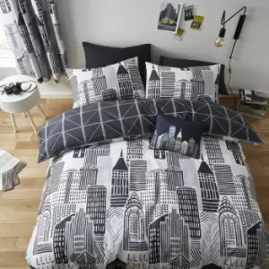 Image of Citylife Monochrome Print Reversible Easy Care Duvet Cover Set, Grey, King - Catherine Lansfield