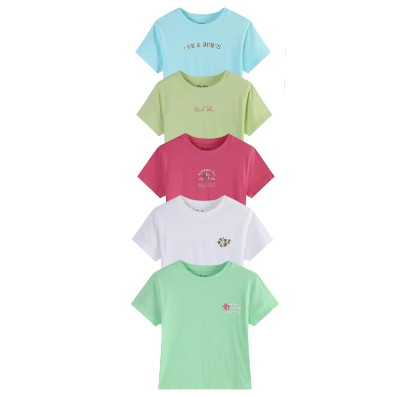 Image of Be You Older Girl 5 Pack Tropic Boxy T-Shirts - Multi Multi 6 - 7 Years