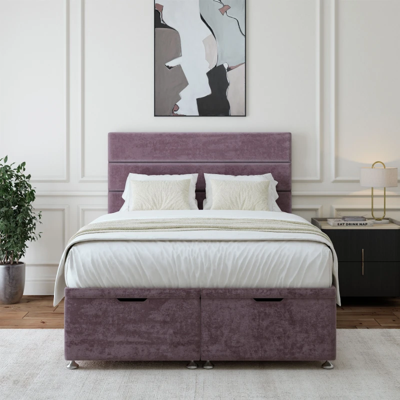 Image of Bedmaster Bedmaster Luxury Velvet Ottoman Divan Base And Lined Headboard in Mauve Size: Single Mauve Single Unisex 7867868936659